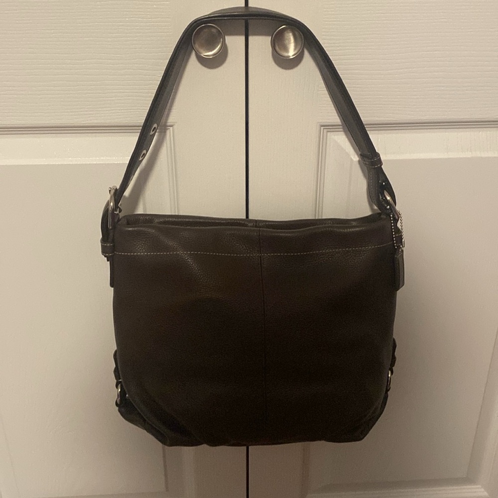 COACH🤎Chocolate Brown🤎Pebble Leather Duffle Shoulder/Crossbody Bag/Like New - Picture 3 of 11
